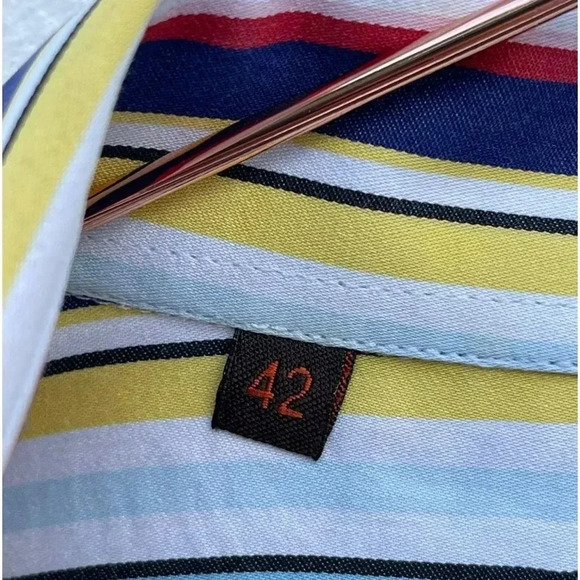 Etro Mens Vertical Striped Print Button Down Milano Polo Shirt Multicolor Sz 42 - Picture 10 of 10